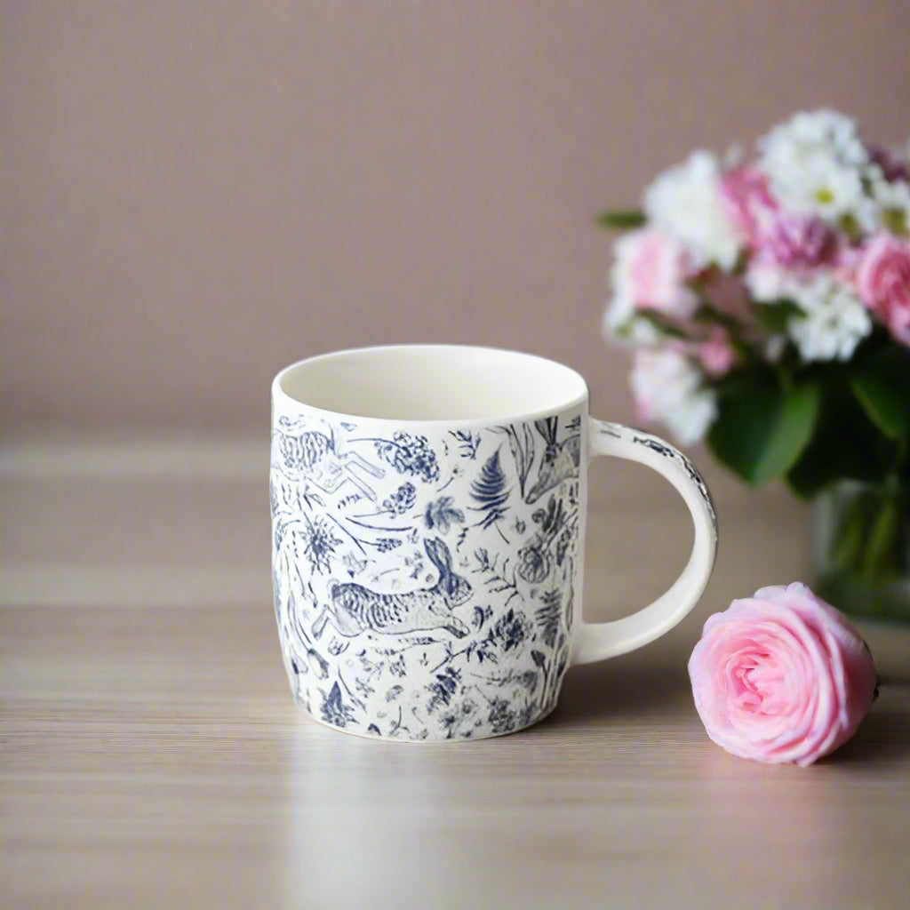 Blue Hare Floral Coffee Mug