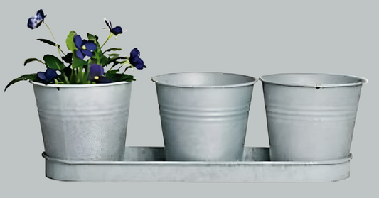 Flower pots - Zinc crafted - 3 pots with tray