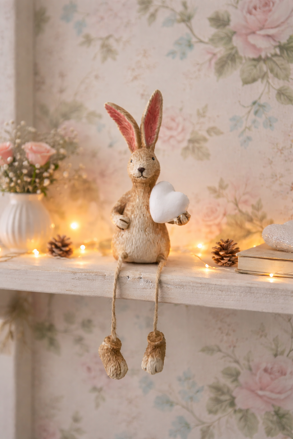 Rabbit with dangling legs - holding heart/or Easter Egg