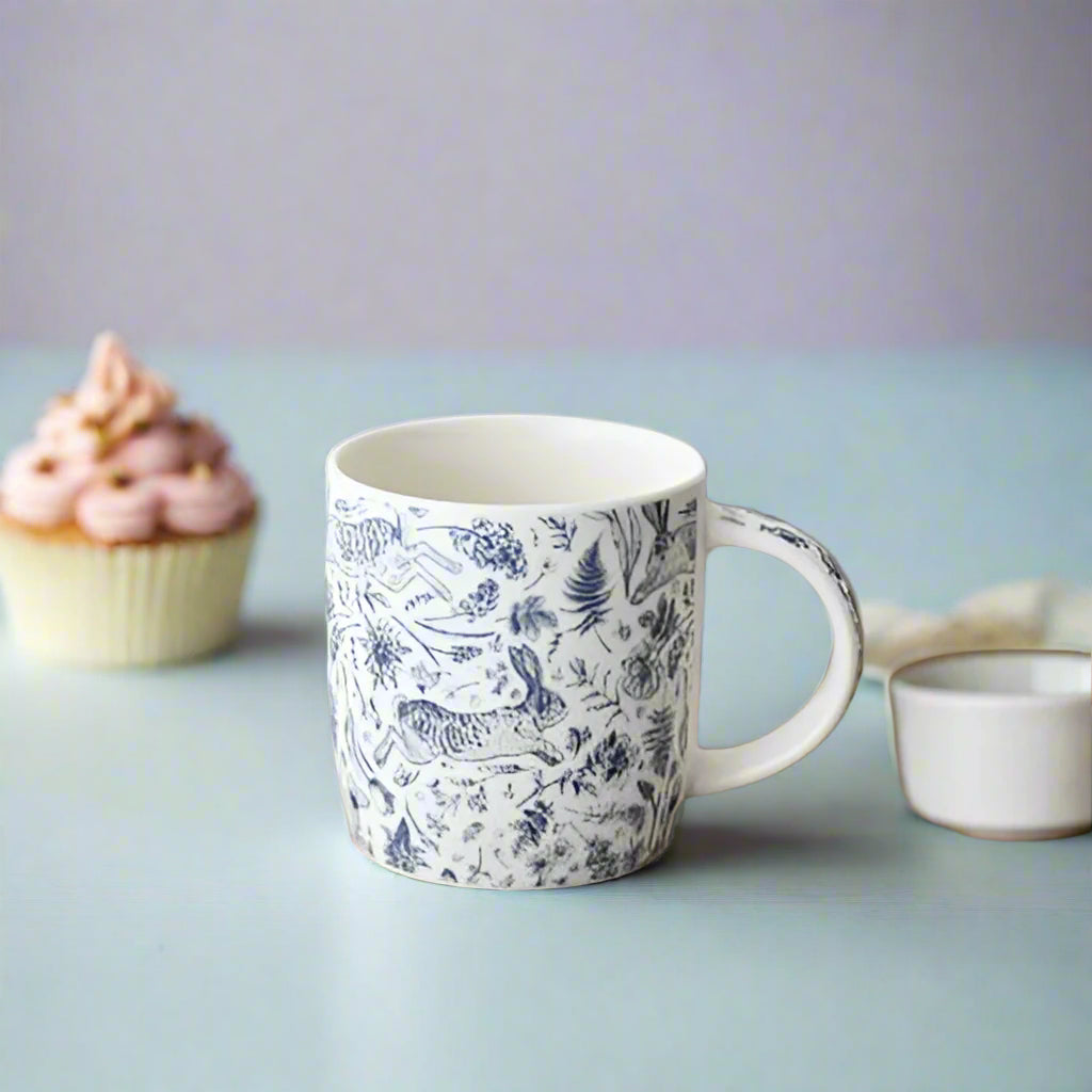 Blue Hare Floral Coffee Mug